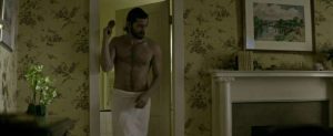 sexy actor Michiel Huisman shirtless in a towel
