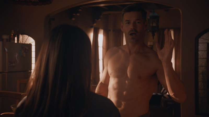 handsome and sexy male actor Eddie Cibrian shirtless in a towel